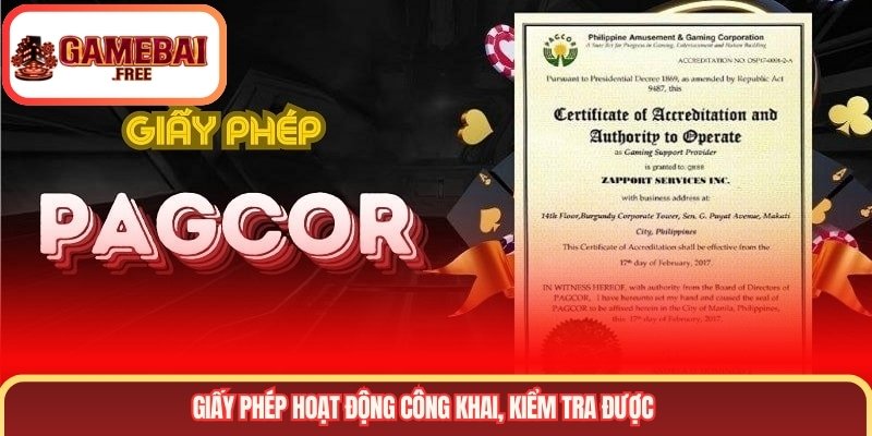 Giấy phép hoạt động công khai, kiểm tra được